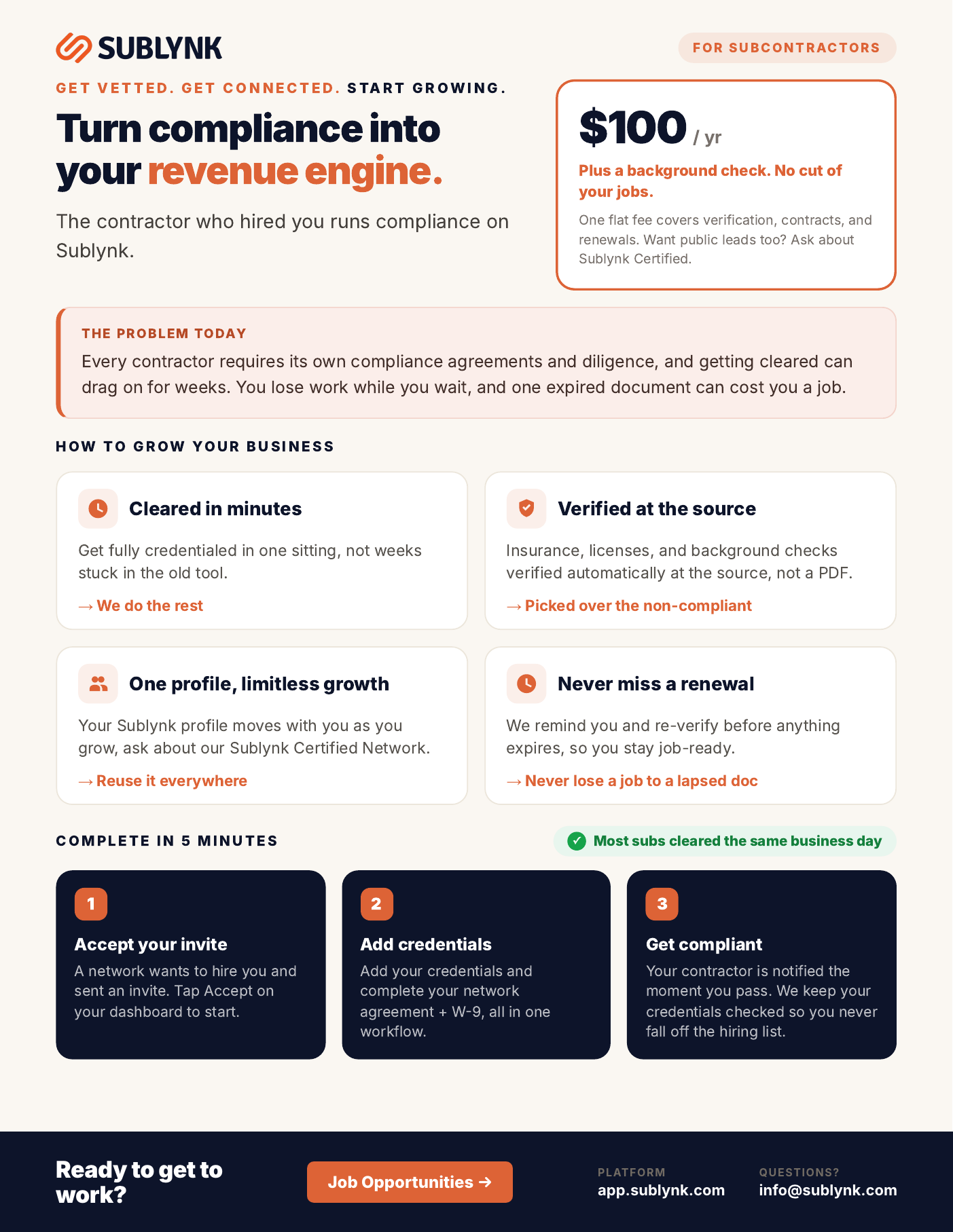 Subcontractor program one-pager